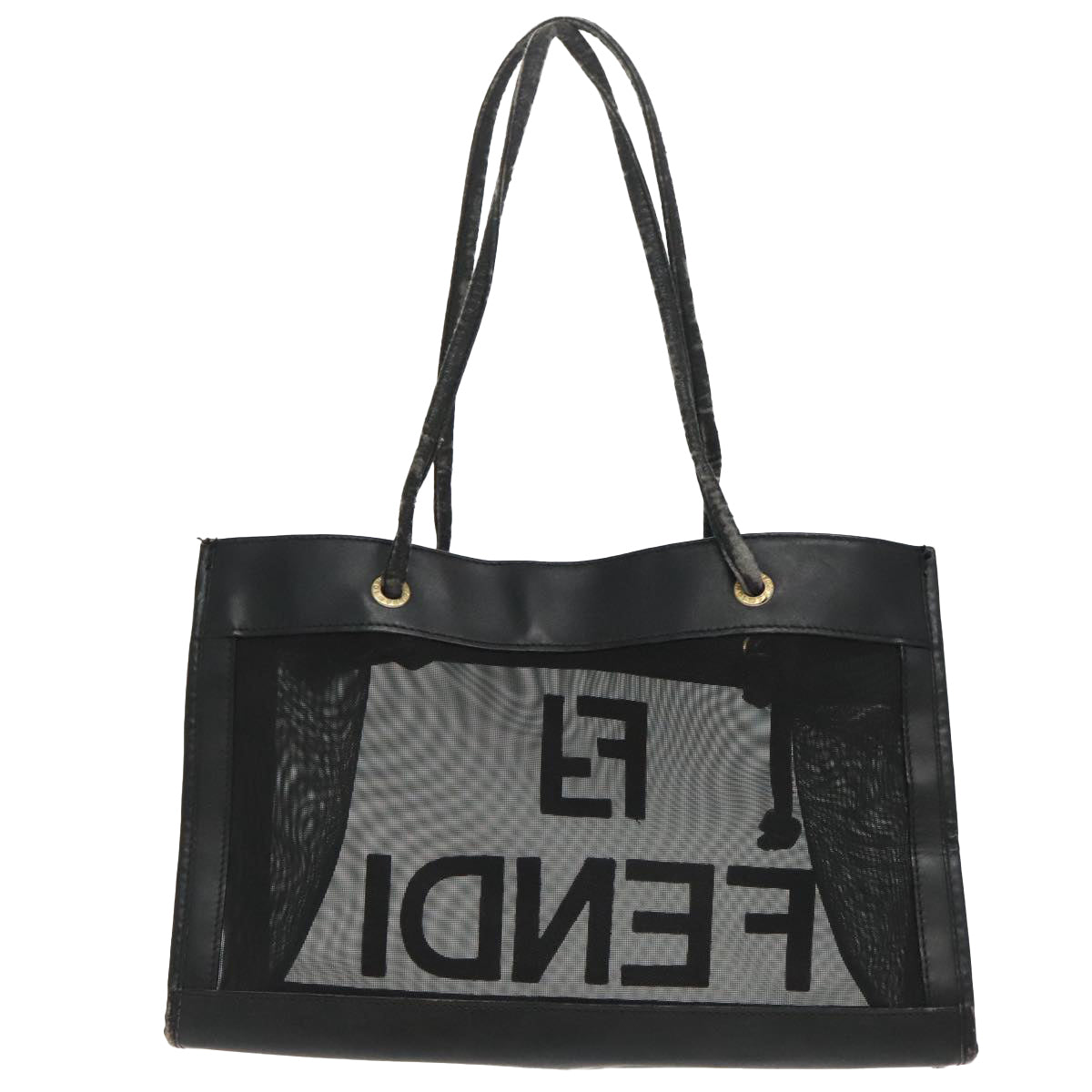 FENDI Mesh Tote Bag Leather Blackep6207