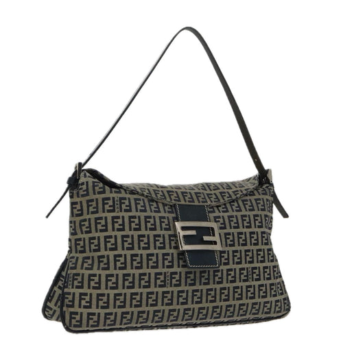 FENDI Zucchino Canvas Mamma Baguette Shoulder Bag Navy Silverep6224