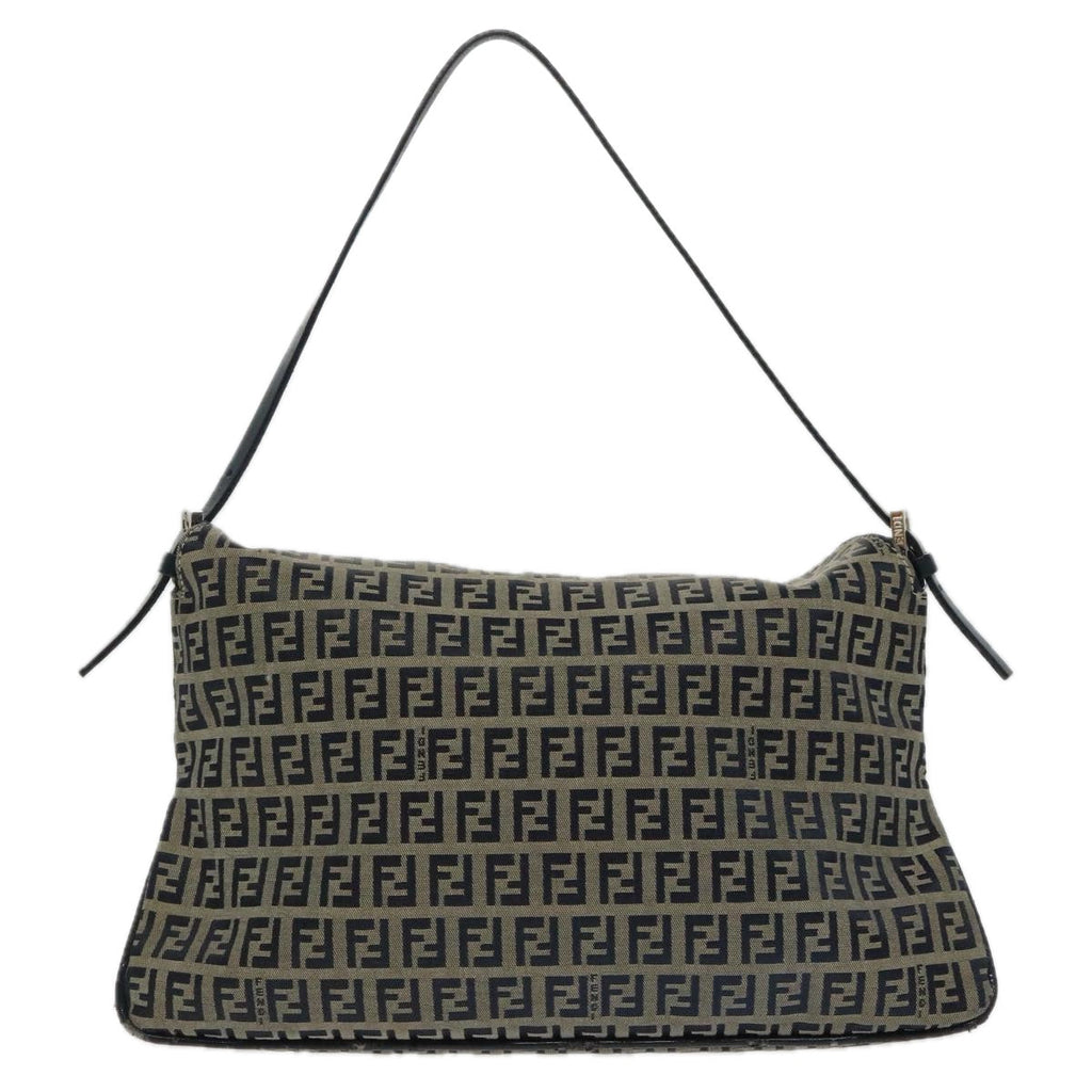 FENDI Zucchino Canvas Mamma Baguette Shoulder Bag Navy Silverep6224