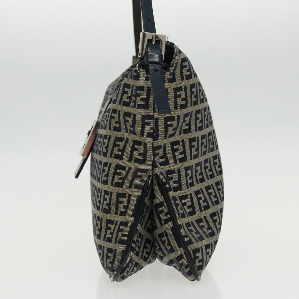 FENDI Zucchino Canvas Mamma Baguette Shoulder Bag Navy Silverep6224