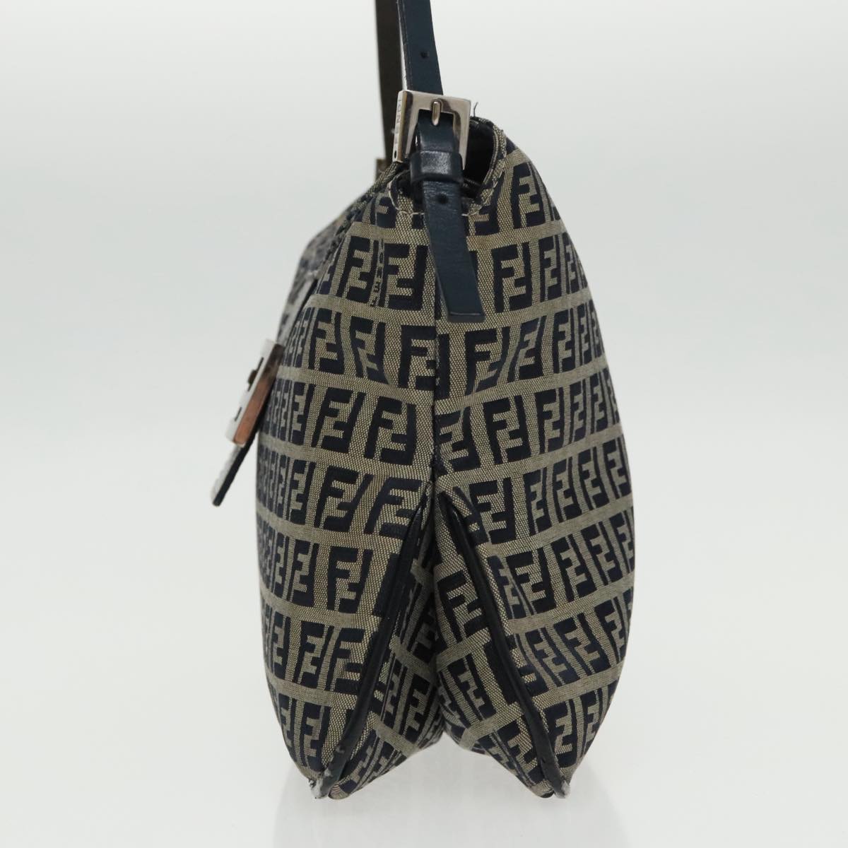 FENDI Zucchino Canvas Mamma Baguette Shoulder Bag Navy Silverep6224