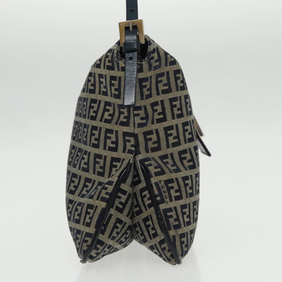 FENDI Zucchino Canvas Mamma Baguette Shoulder Bag Navy Silverep6224