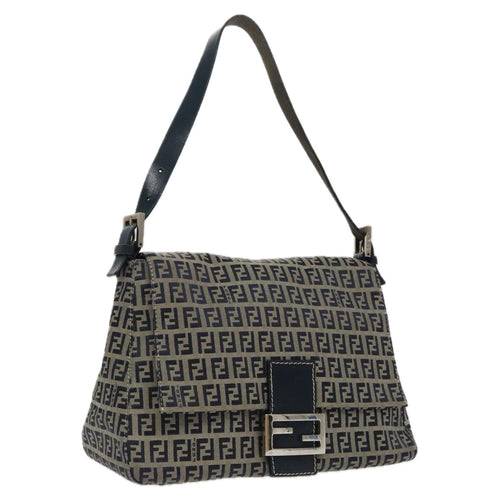 FENDI Zucchino Canvas Mamma Baguette Shoulder Bag Navy Silverep6302