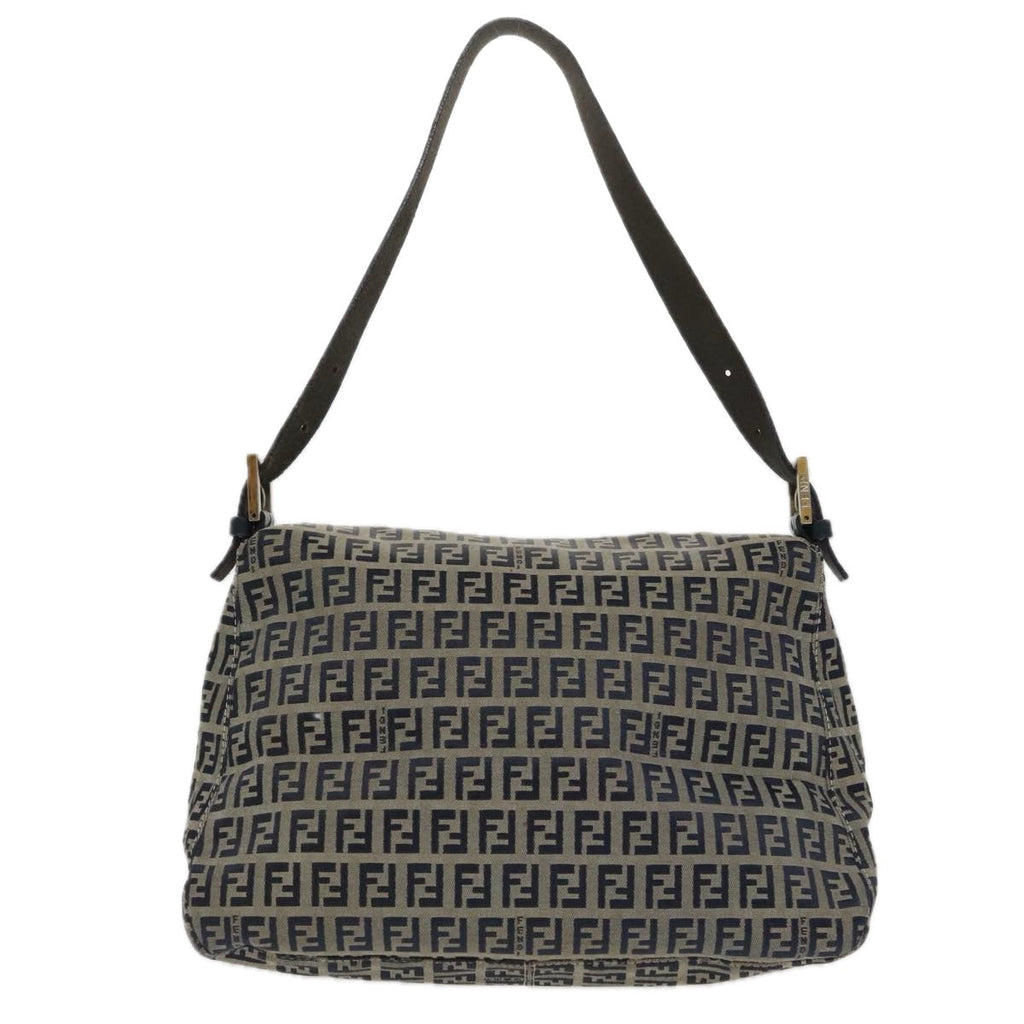 FENDI Zucchino Canvas Mamma Baguette Shoulder Bag Navy Silverep6302