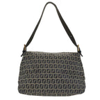 FENDI Zucchino Canvas Mamma Baguette Shoulder Bag Navy Silverep6302