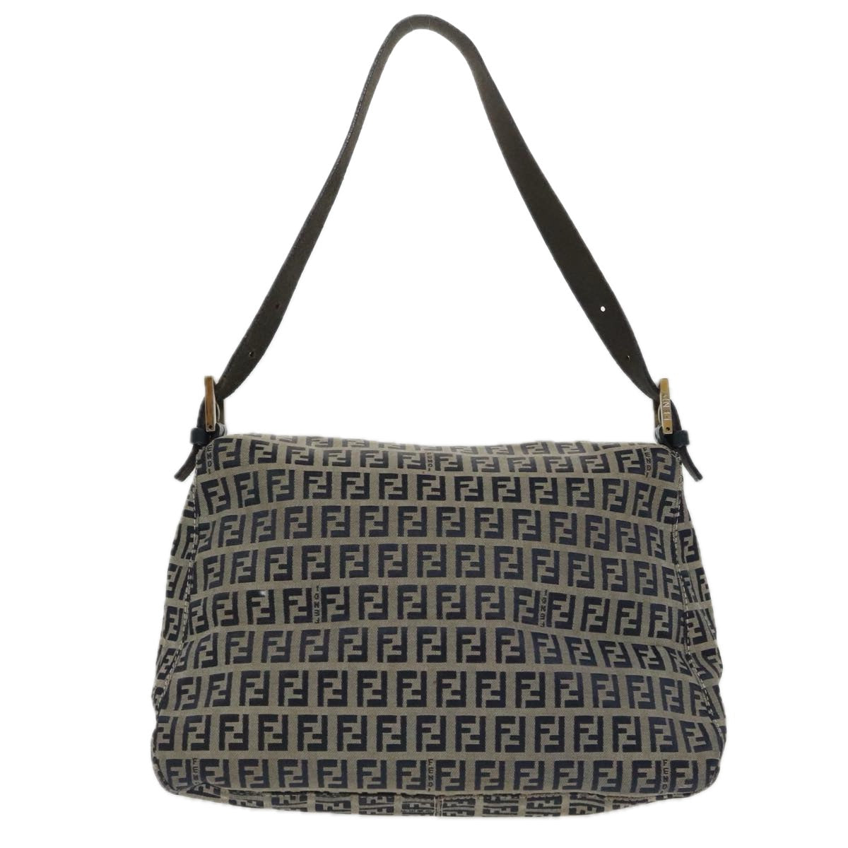 FENDI Zucchino Canvas Mamma Baguette Shoulder Bag Navy Silverep6302