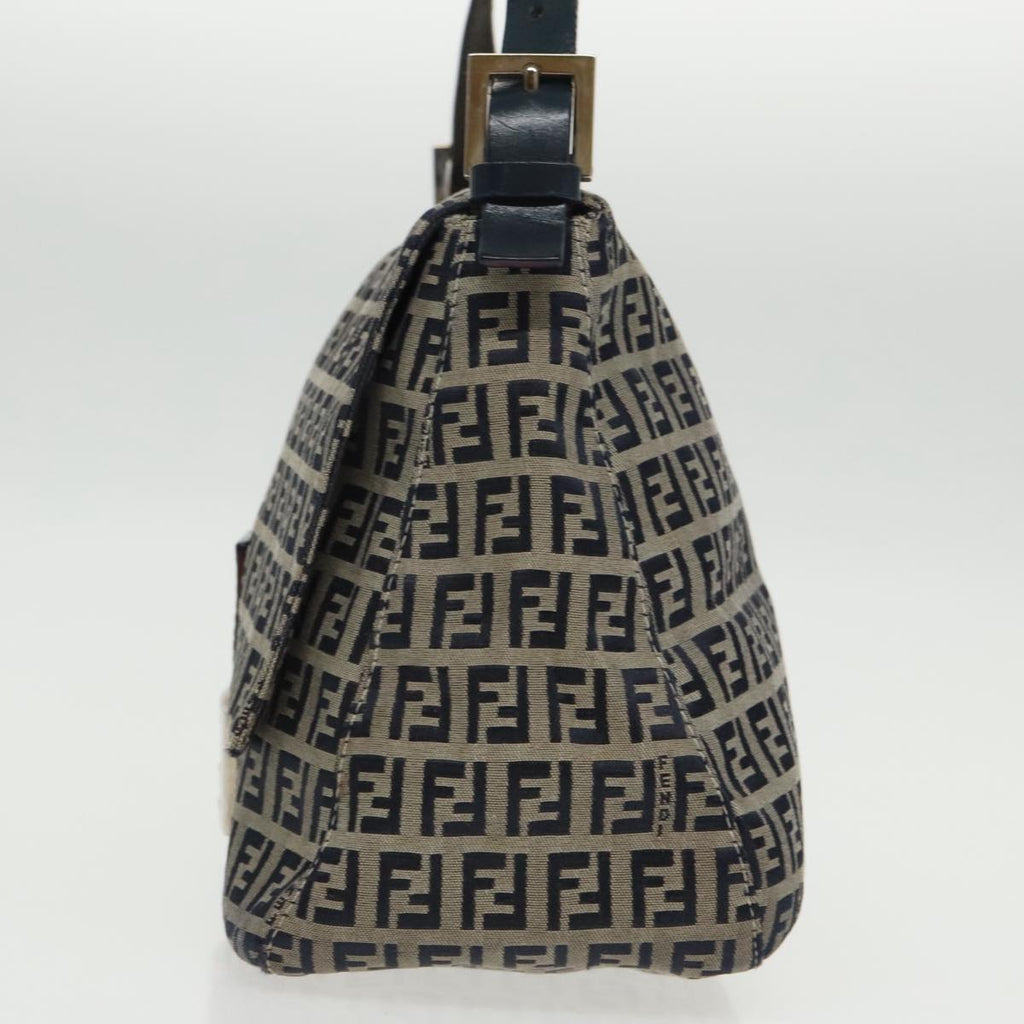 FENDI Zucchino Canvas Mamma Baguette Shoulder Bag Navy Silverep6302