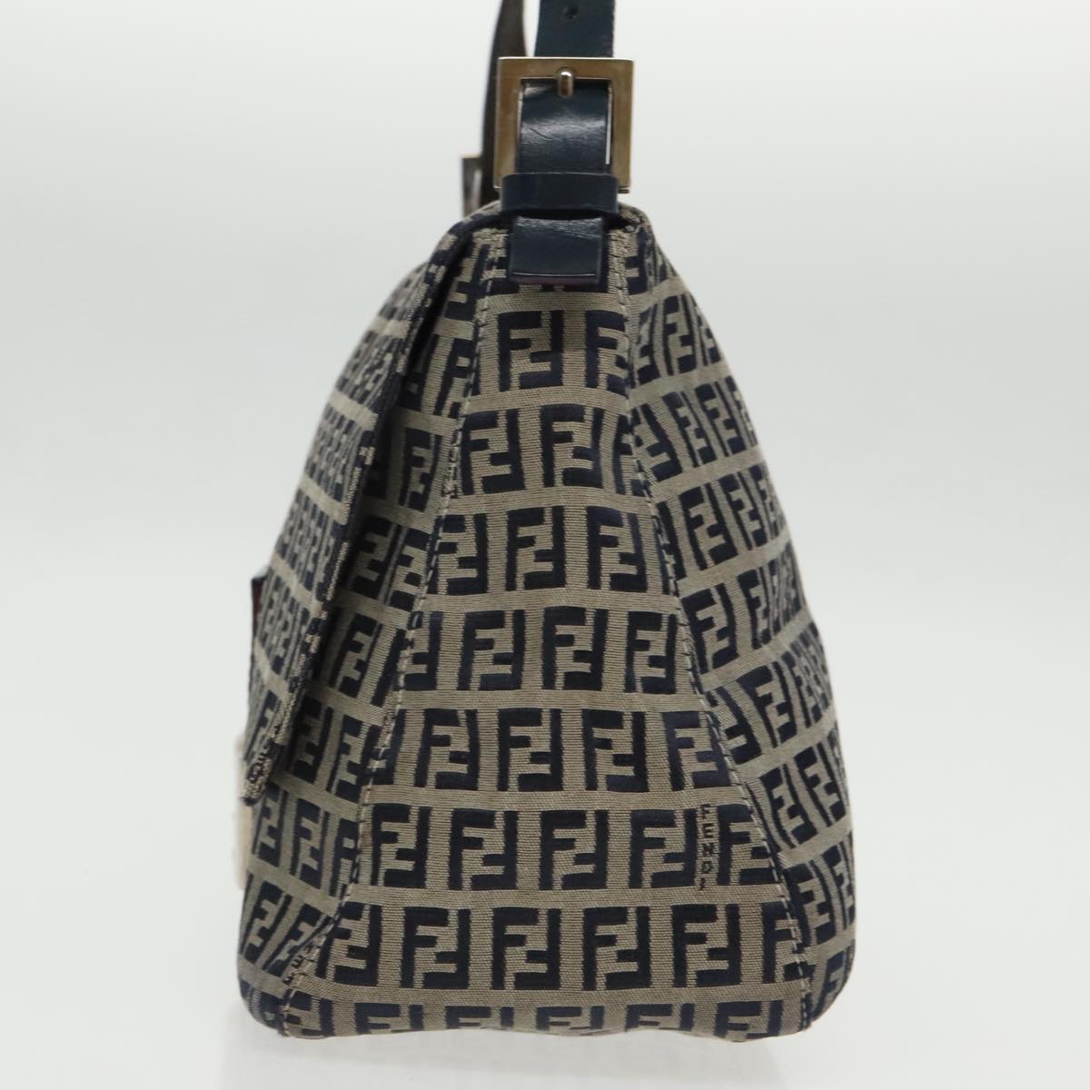 FENDI Zucchino Canvas Mamma Baguette Shoulder Bag Navy Silverep6302