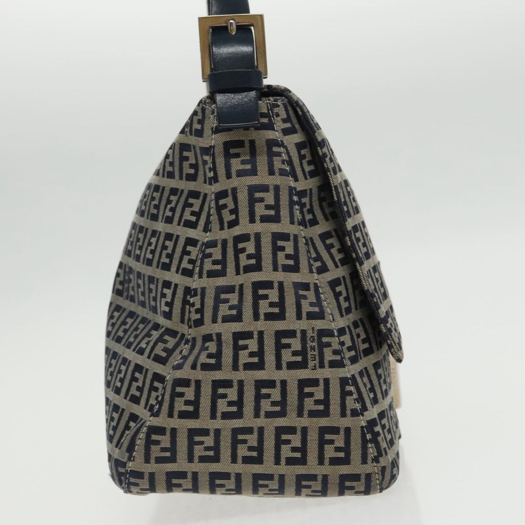 FENDI Zucchino Canvas Mamma Baguette Shoulder Bag Navy Silverep6302