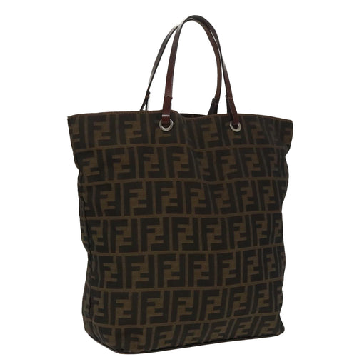 FENDI Zucca Canvas Tote Bag Brown Black Silverep6371