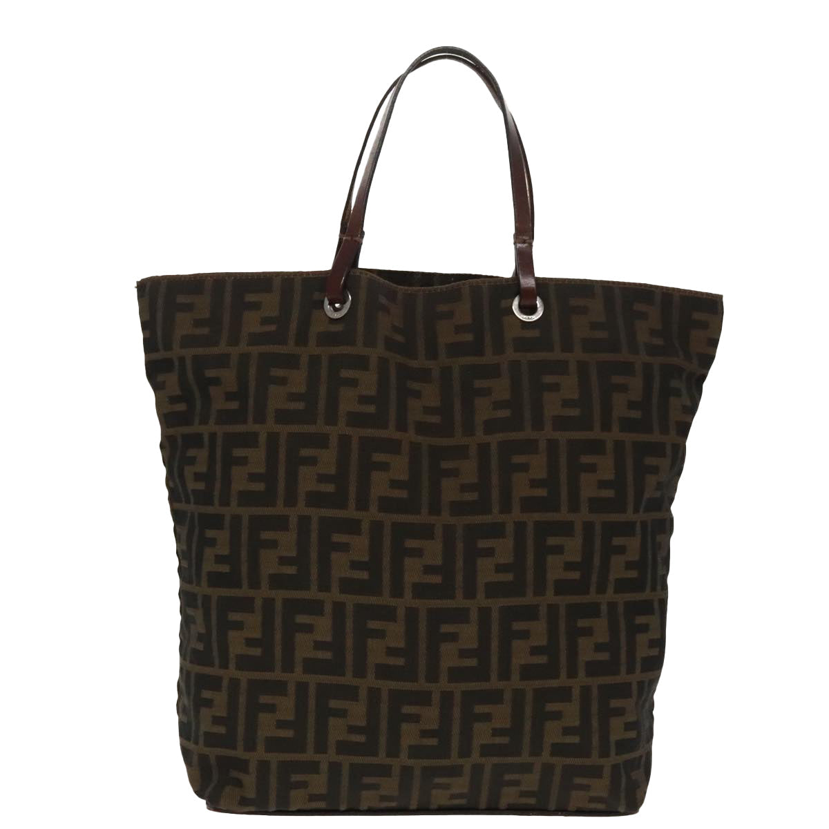 FENDI Zucca Canvas Tote Bag Brown Black Silverep6371