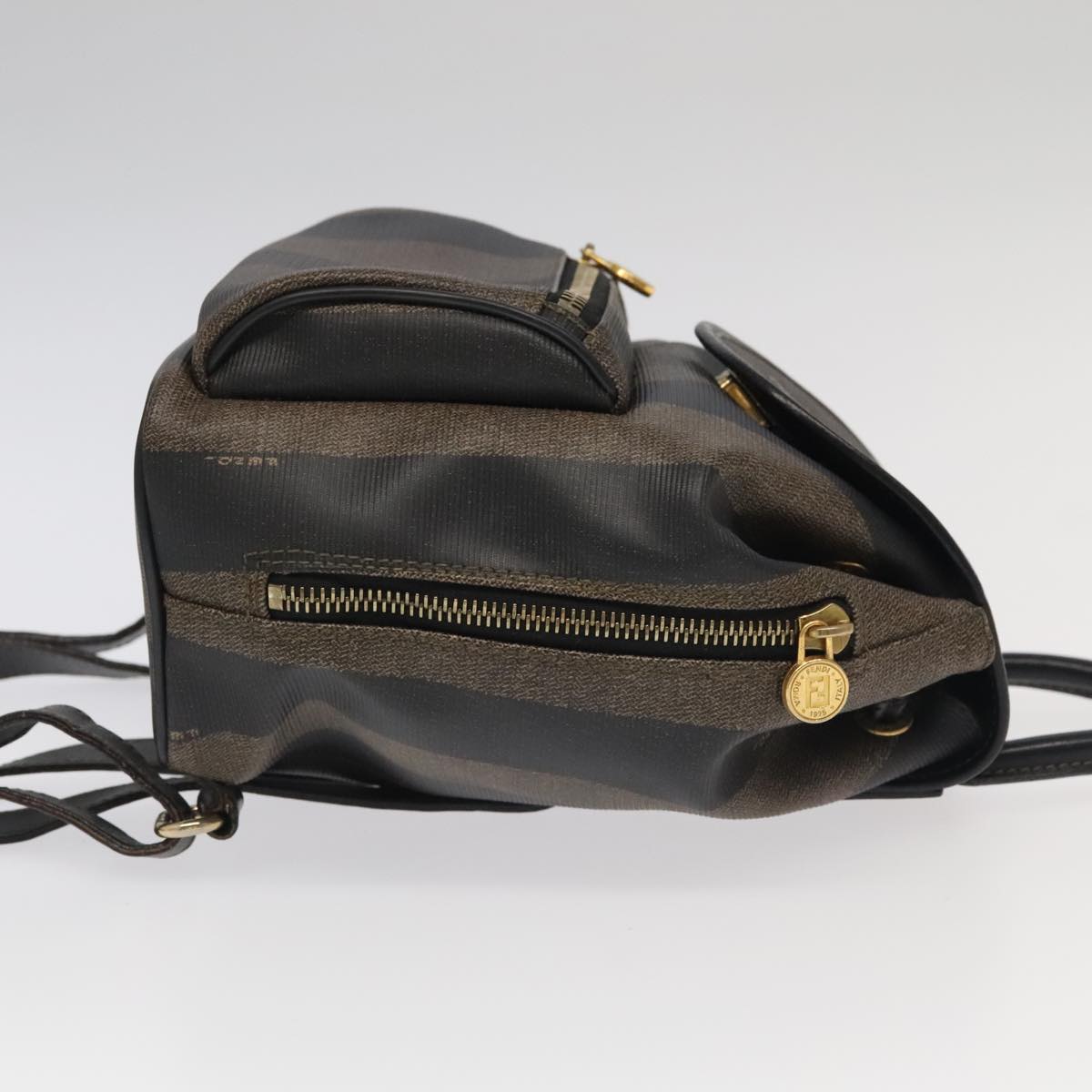 FENDI Pecan Canvas Backpack Brown Black goldep6437