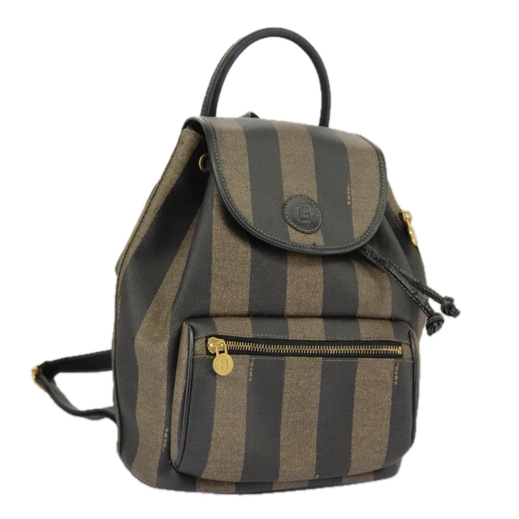 FENDI Pecan Canvas Backpack Brown Black goldep6451