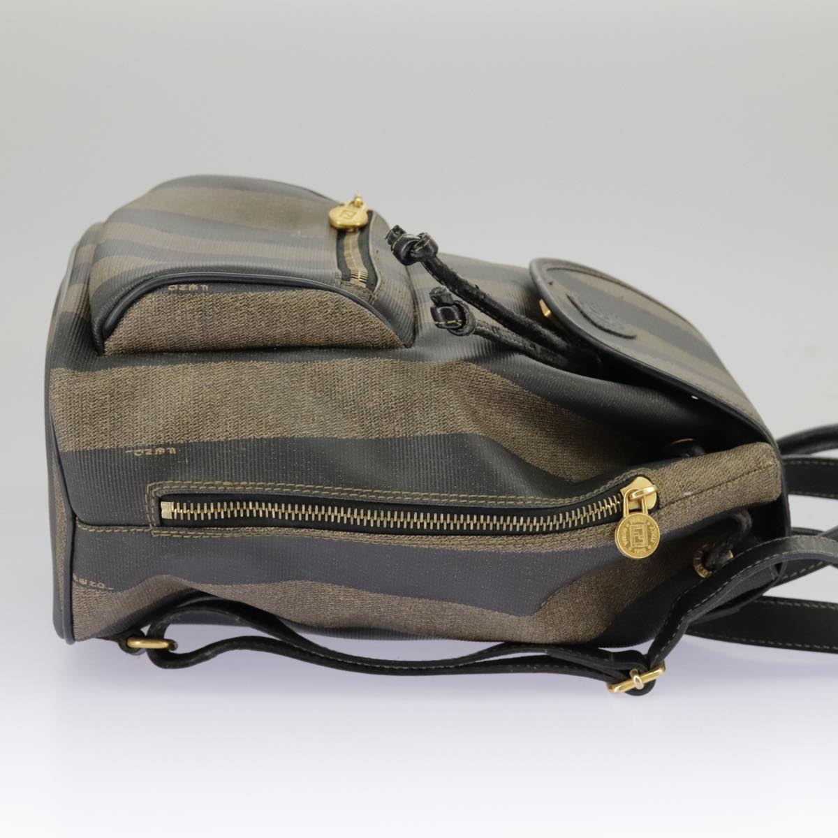 FENDI Pecan Canvas Backpack Brown Black goldep6451