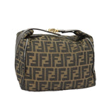 FENDI Zucca Canvas Hand Bag Brown Black goldep6483