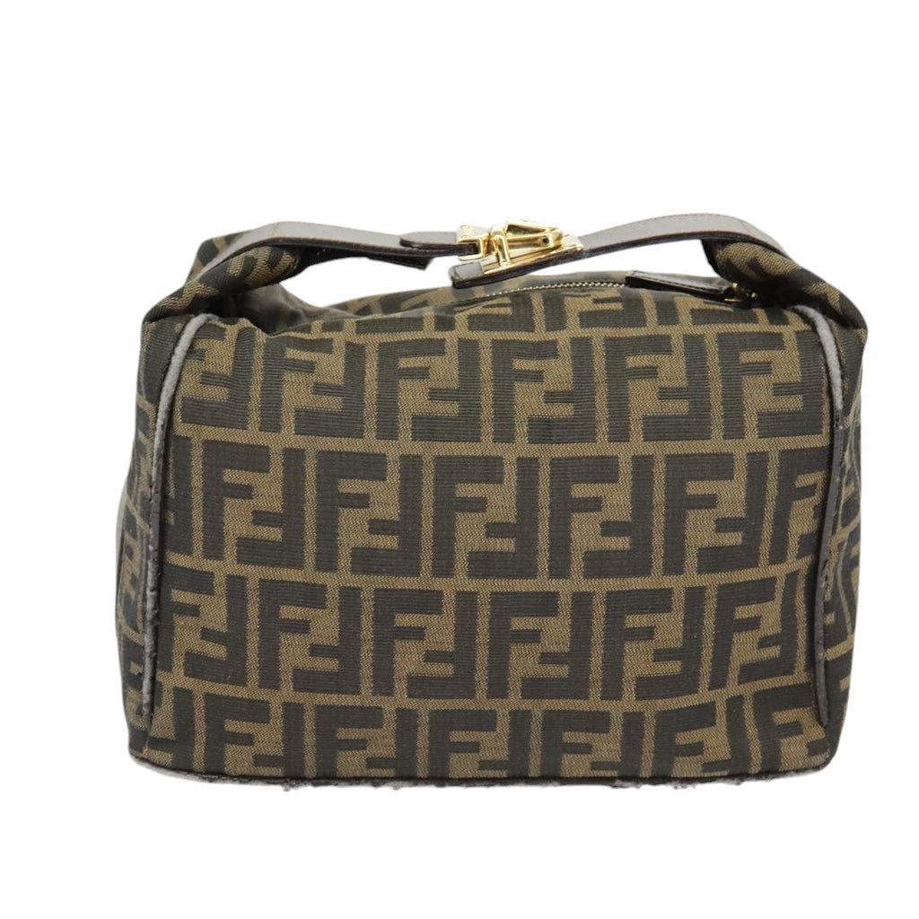 FENDI Zucca Canvas Hand Bag Brown Black goldep6483
