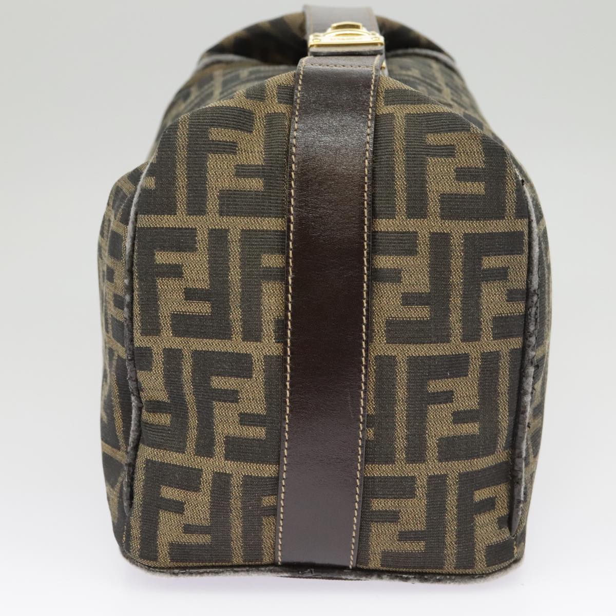 FENDI Zucca Canvas Hand Bag Brown Black goldep6483