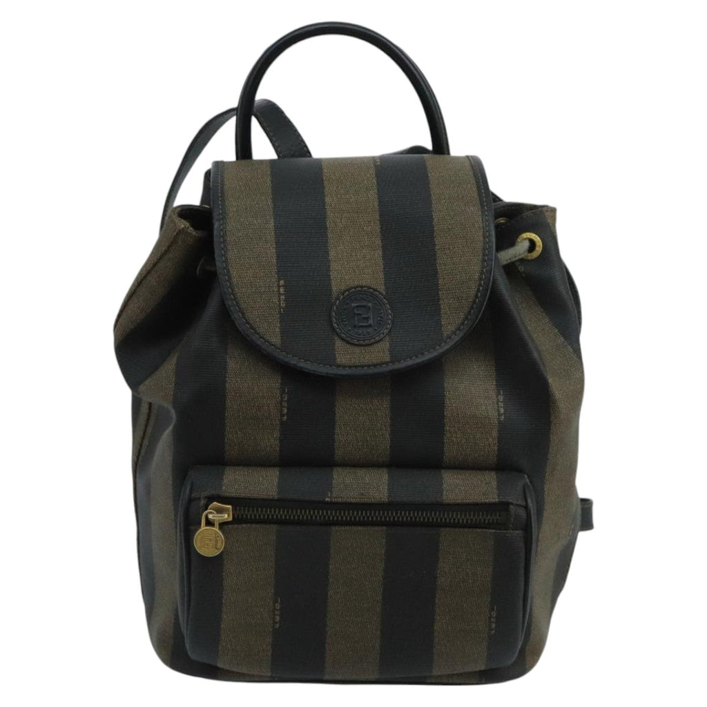 FENDI Pecan Canvas Backpack Brown Black Goldep6564