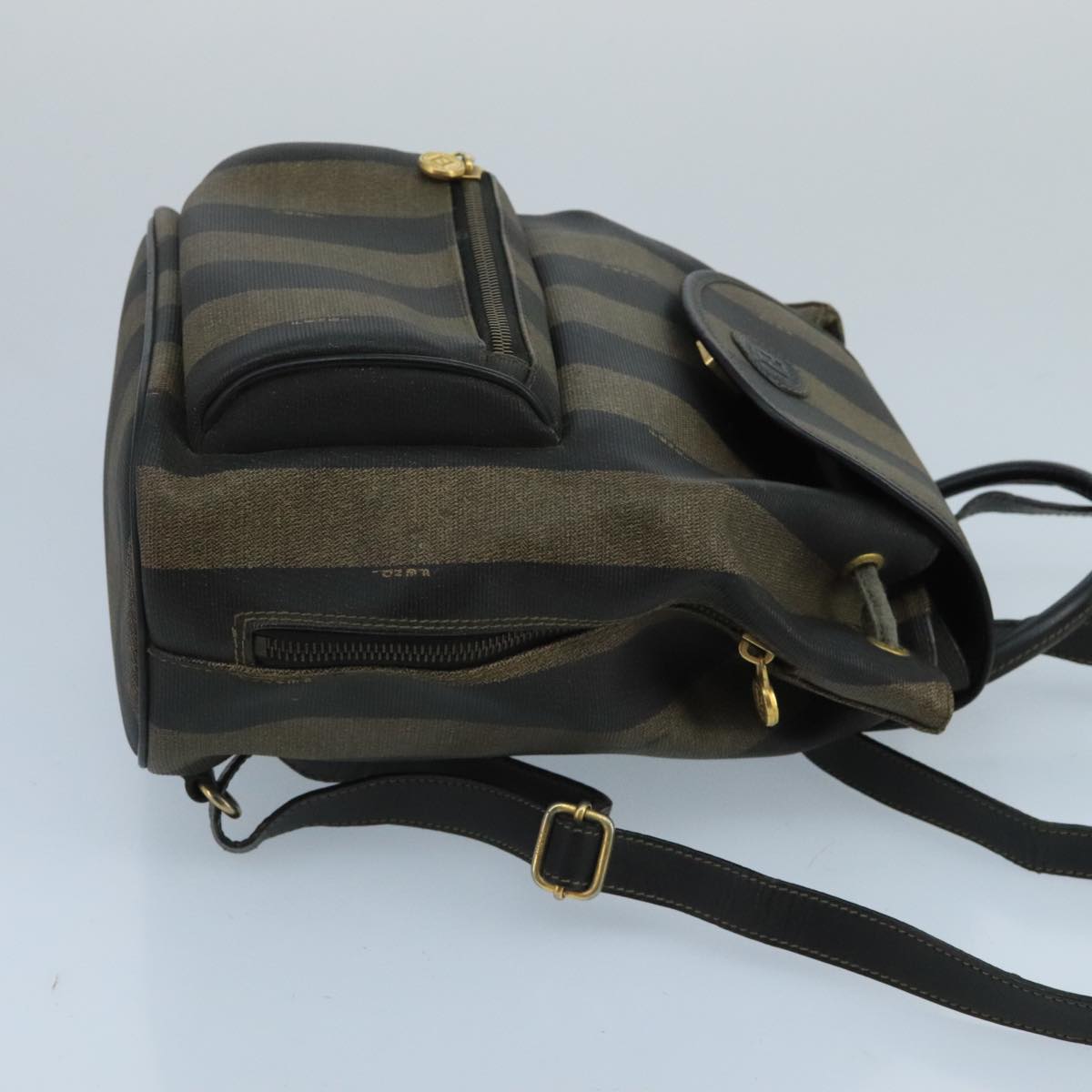 FENDI Pecan Canvas Backpack Brown Black Goldep6564