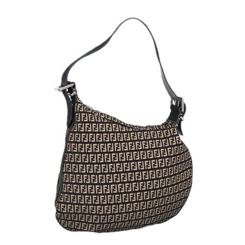 FENDI Zucchino Canvas Shoulder Bag Blackep6606