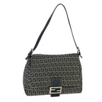 FENDI Zucchino Canvas Mamma Baguette Shoulder Bag Navy Silverep6613