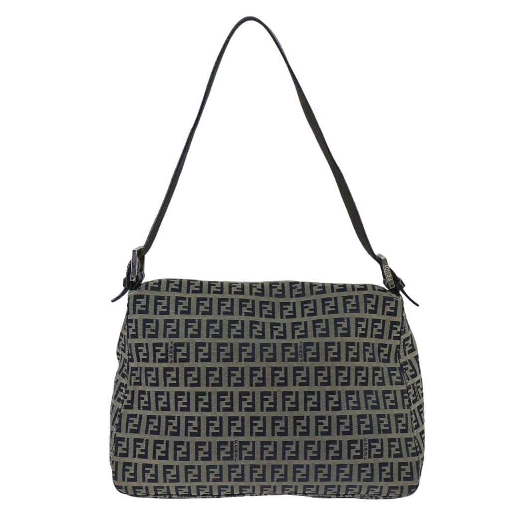 FENDI Zucchino Canvas Mamma Baguette Shoulder Bag Navy Silverep6613