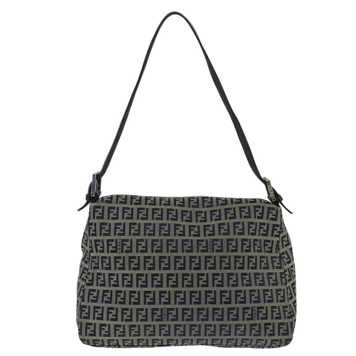 FENDI Zucchino Canvas Mamma Baguette Shoulder Bag Navy Silverep6613