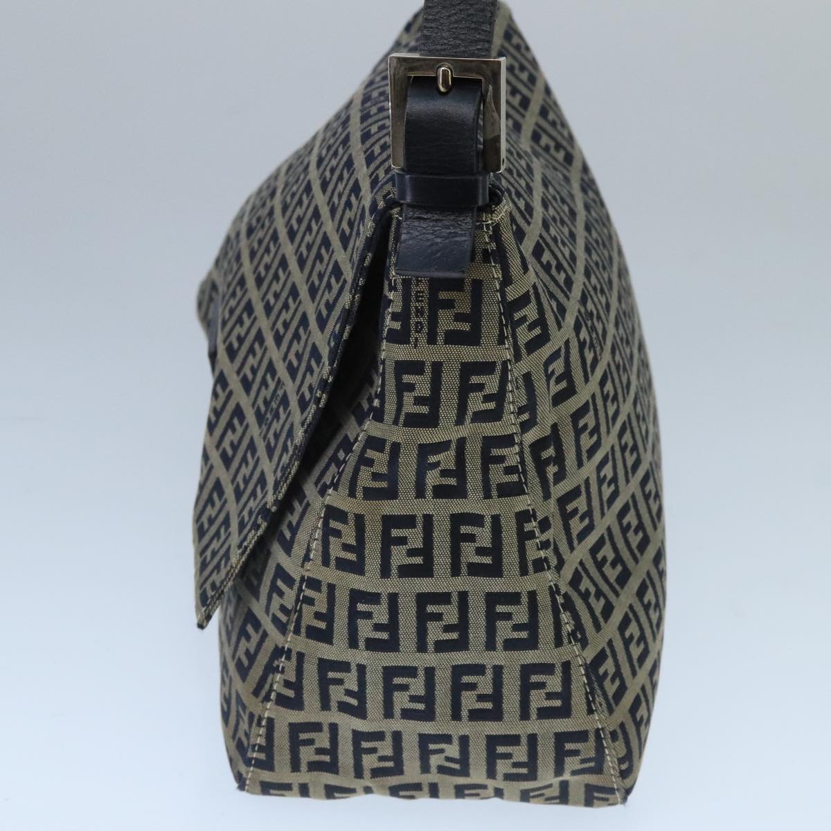 FENDI Zucchino Canvas Mamma Baguette Shoulder Bag Navy Silverep6613