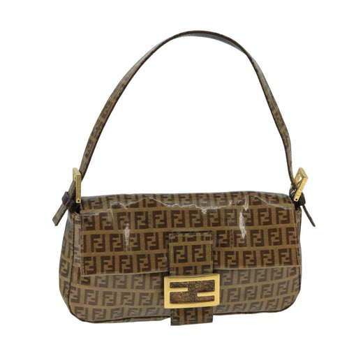 FENDI Zucchino Canvas Mamma Baguette Shoulder Bag Enamel Brown Goldep6615