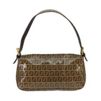 FENDI Zucchino Canvas Mamma Baguette Shoulder Bag Enamel Brown Goldep6615