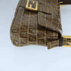 FENDI Zucchino Canvas Mamma Baguette Shoulder Bag Enamel Brown Goldep6615