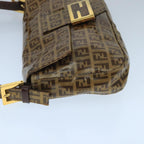 FENDI Zucchino Canvas Mamma Baguette Shoulder Bag Enamel Brown Goldep6615