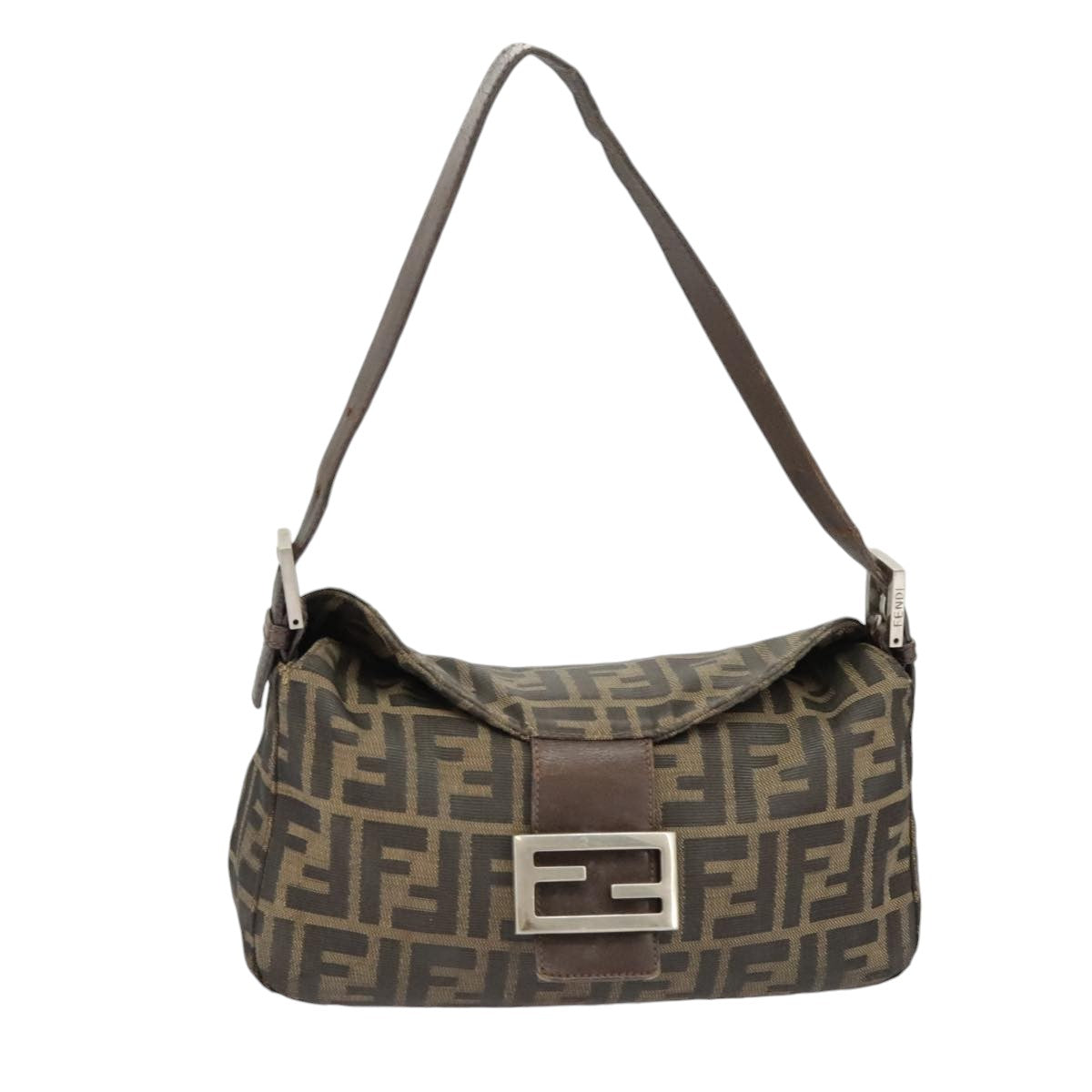 FENDI Zucca Canvas Mamma Baguette Shoulder Bag Brown Black Silverep6627