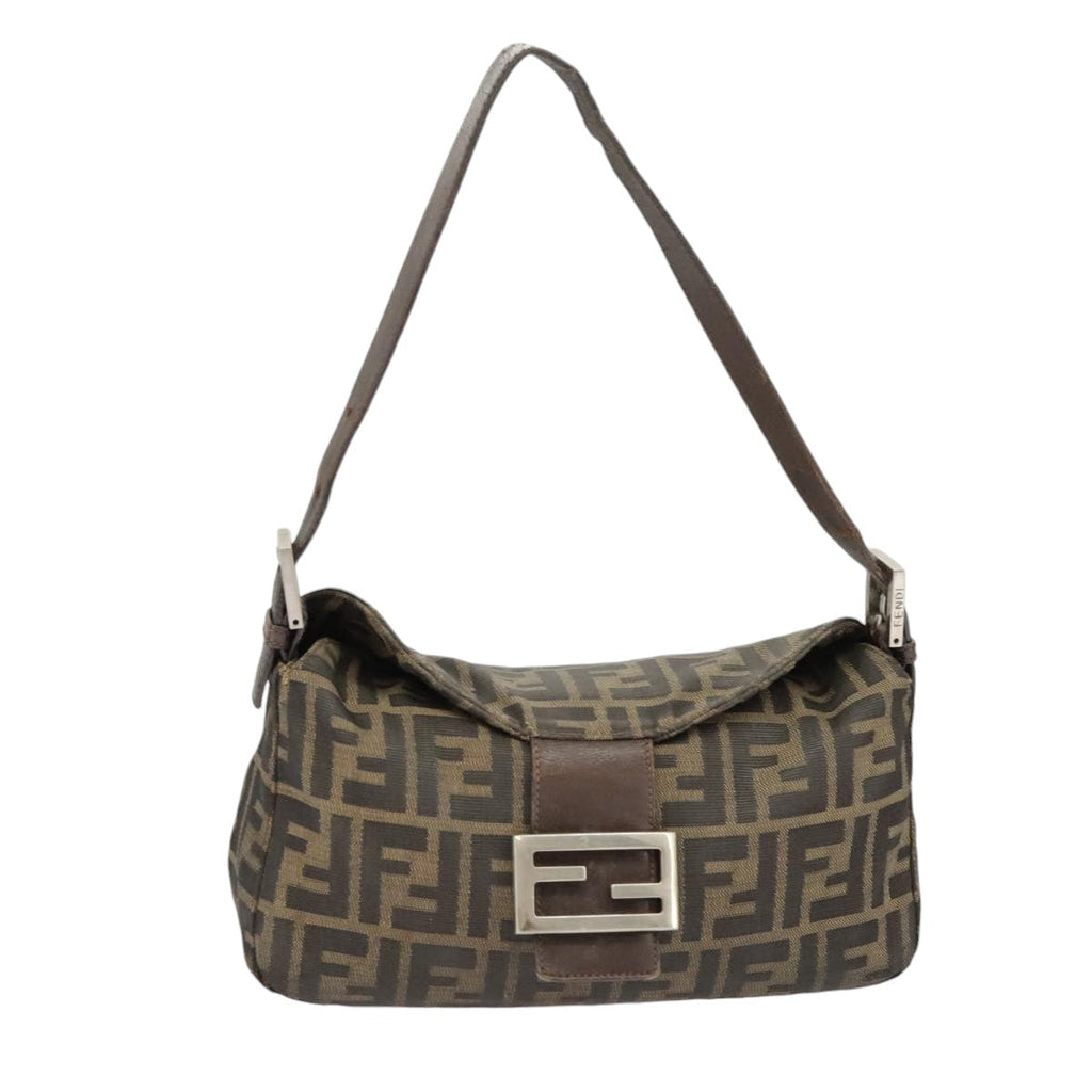 FENDI Zucca Canvas Mamma Baguette Shoulder Bag Brown Black Silverep6627
