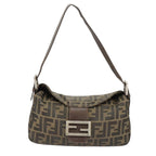 FENDI Zucca Canvas Mamma Baguette Shoulder Bag Brown Black Silverep6627