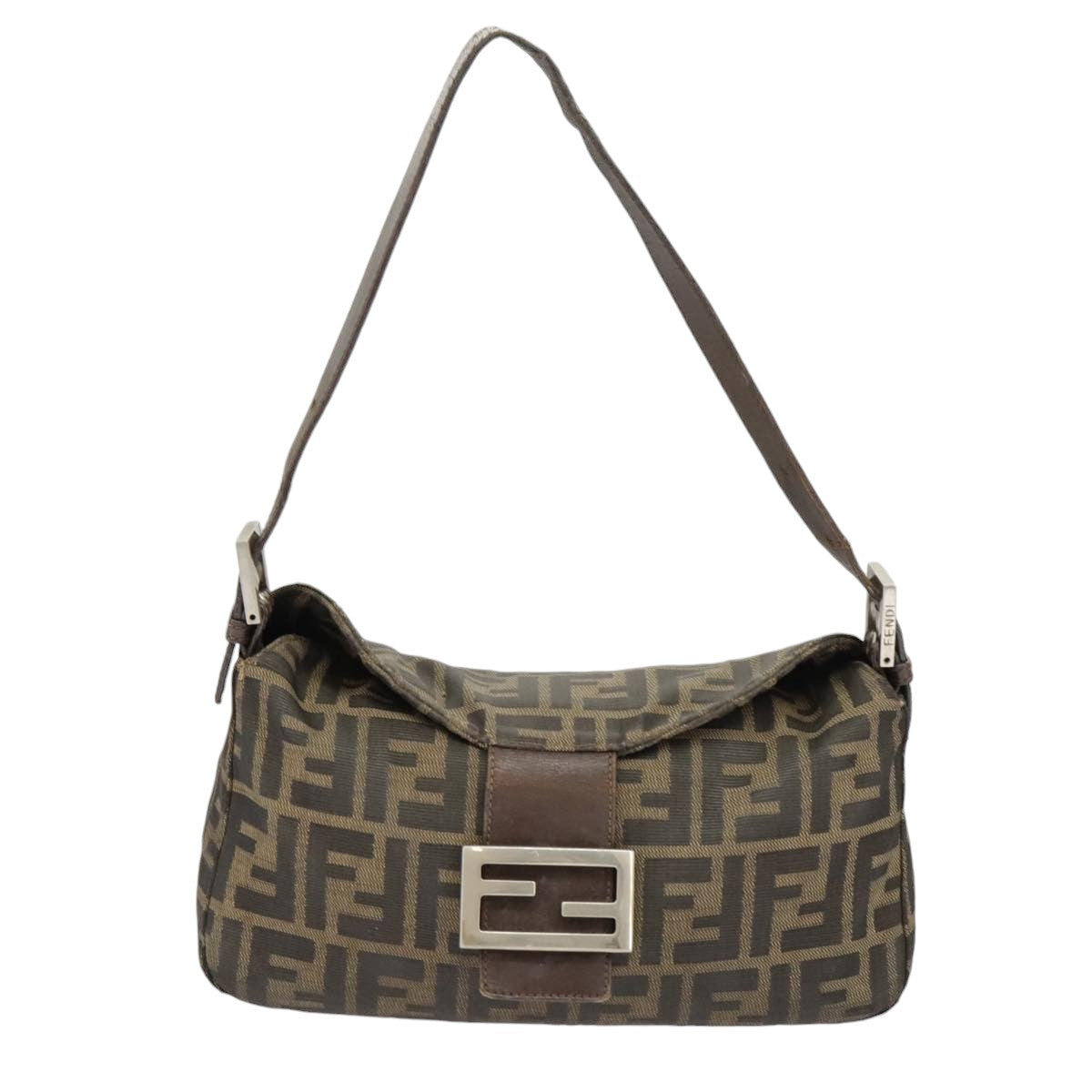FENDI Zucca Canvas Mamma Baguette Shoulder Bag Brown Black Silverep6627