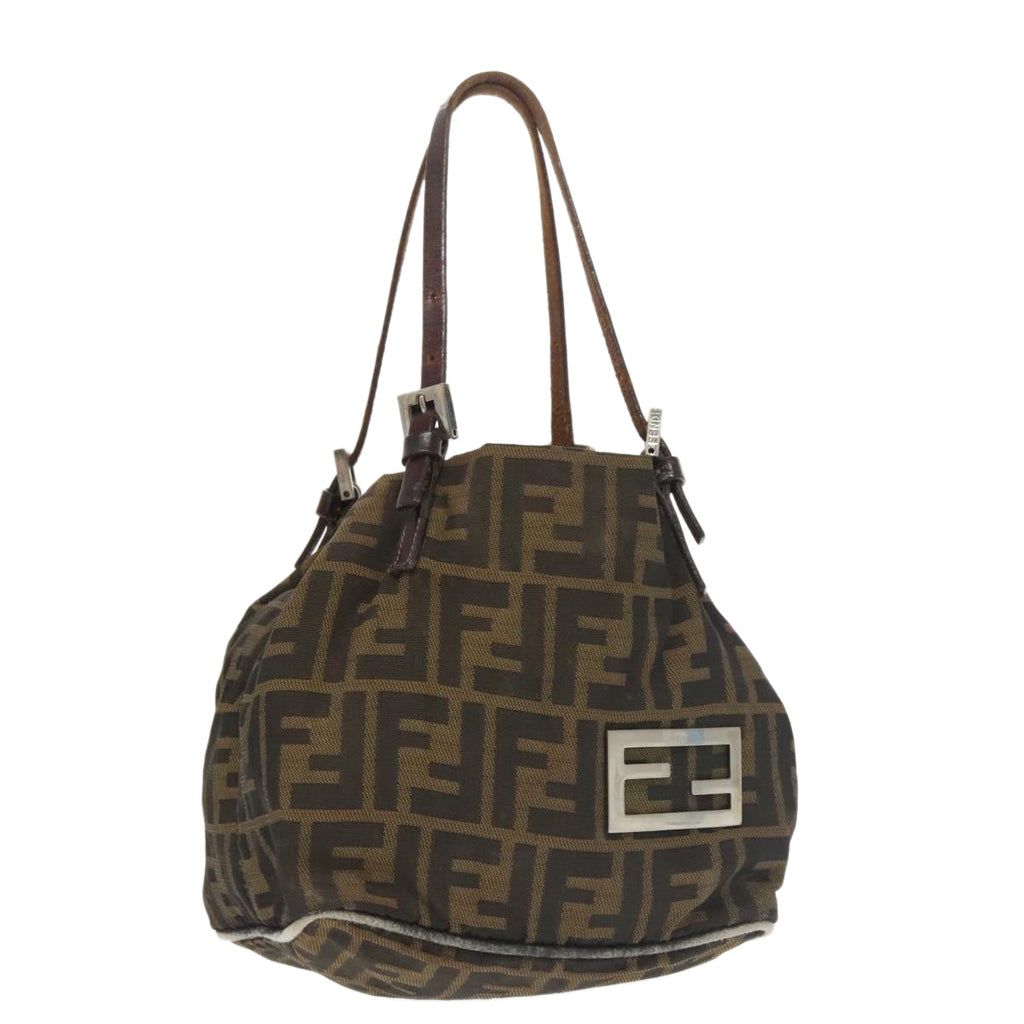 FENDI Zucca Canvas Hand Bag Brown Black Silverep6629