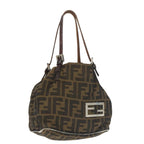 FENDI Zucca Canvas Hand Bag Brown Black Silverep6629