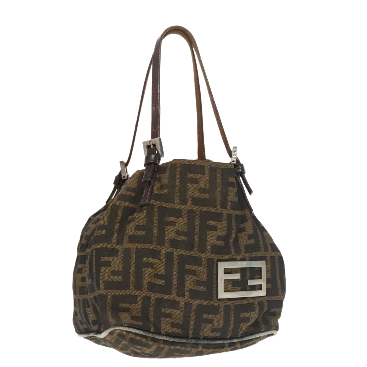 FENDI Zucca Canvas Hand Bag Brown Black Silverep6629