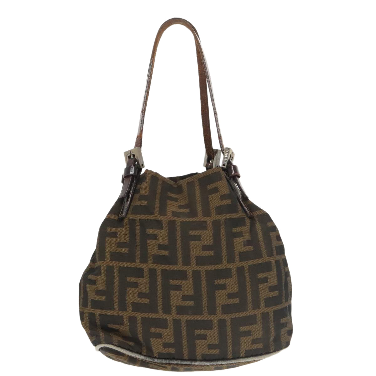 FENDI Zucca Canvas Hand Bag Brown Black Silverep6629