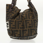 FENDI Zucca Canvas Hand Bag Brown Black Silverep6629