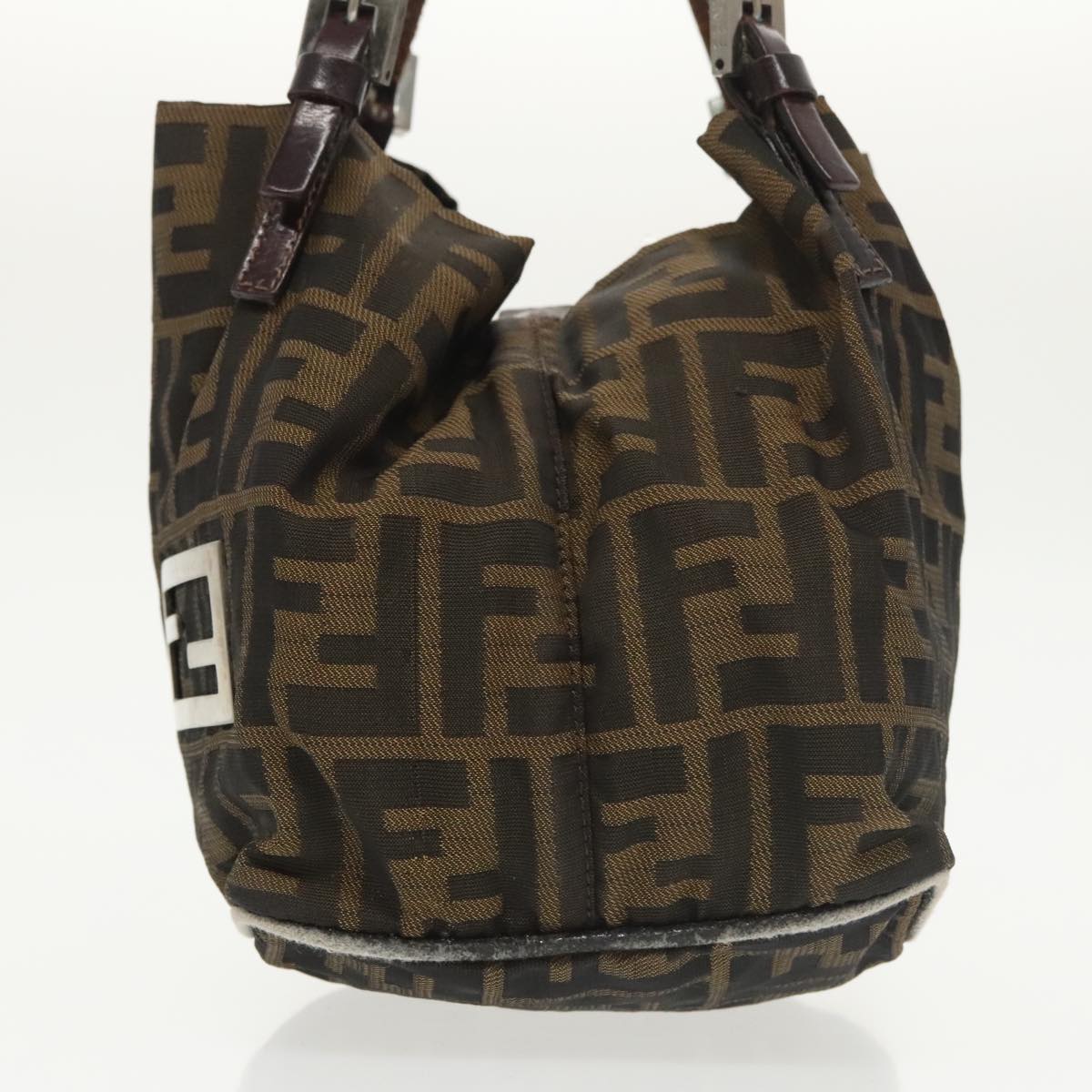 FENDI Zucca Canvas Hand Bag Brown Black Silverep6629