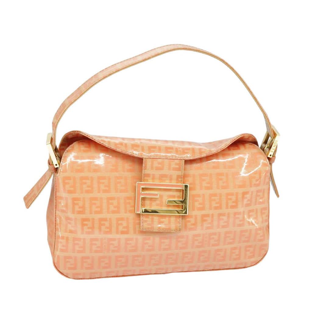 FENDI Zucchino Canvas Mamma Baguette Shoulder Bag Enamel Gold Orangeep6654