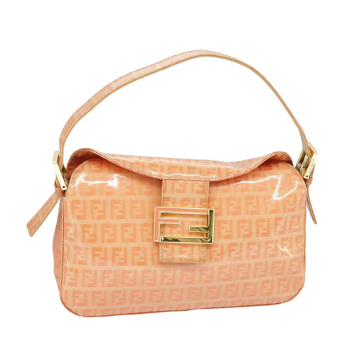 FENDI Zucchino Canvas Mamma Baguette Shoulder Bag Enamel Gold Orangeep6654