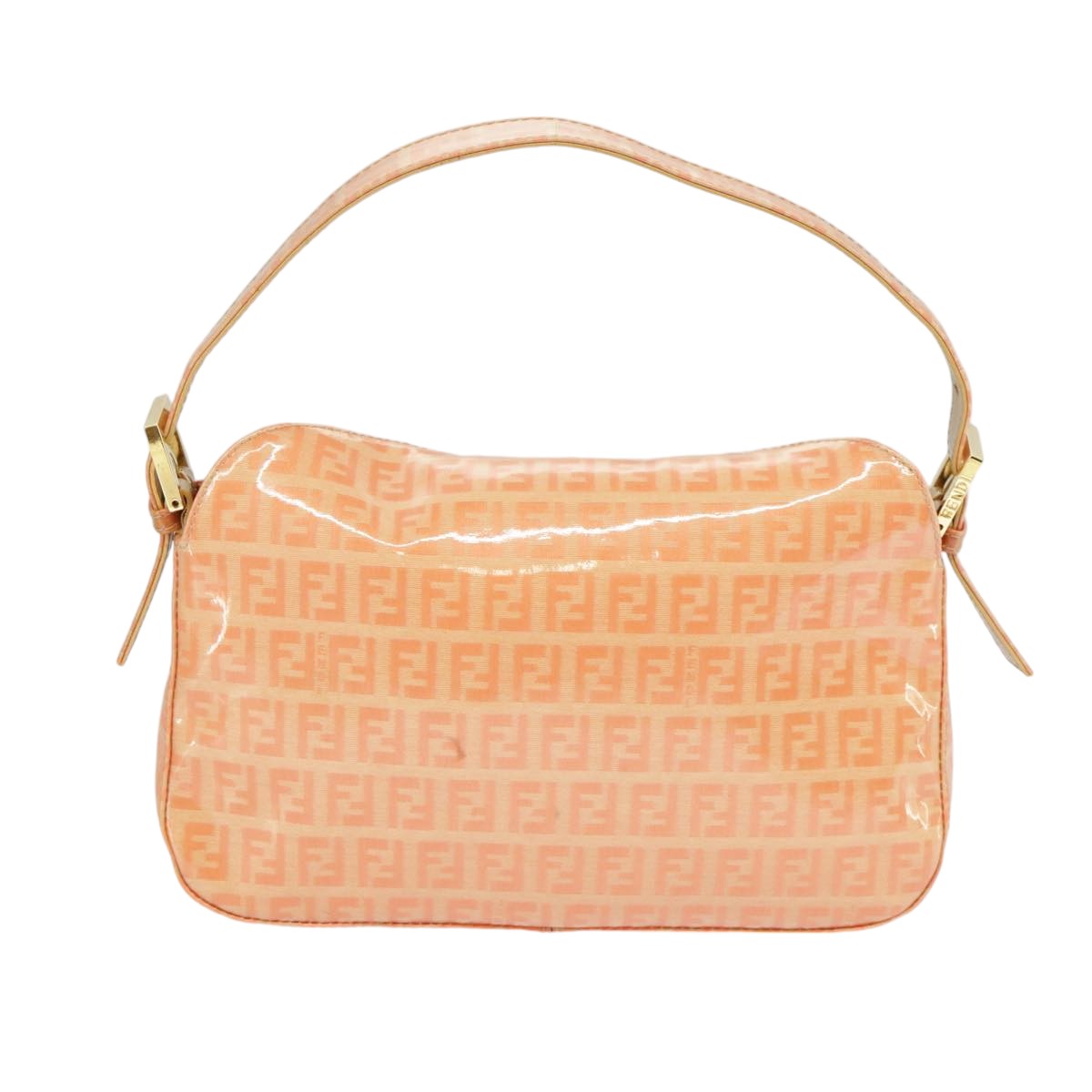 FENDI Zucchino Canvas Mamma Baguette Shoulder Bag Enamel Gold Orangeep6654
