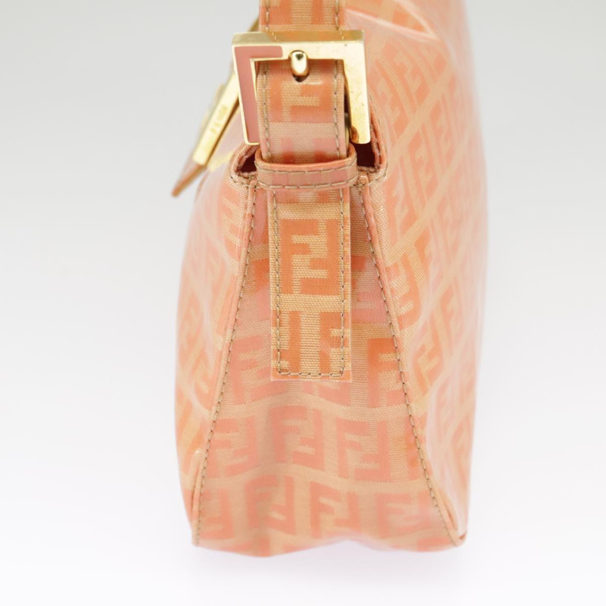 FENDI Zucchino Canvas Mamma Baguette Shoulder Bag Enamel Gold Orangeep6654