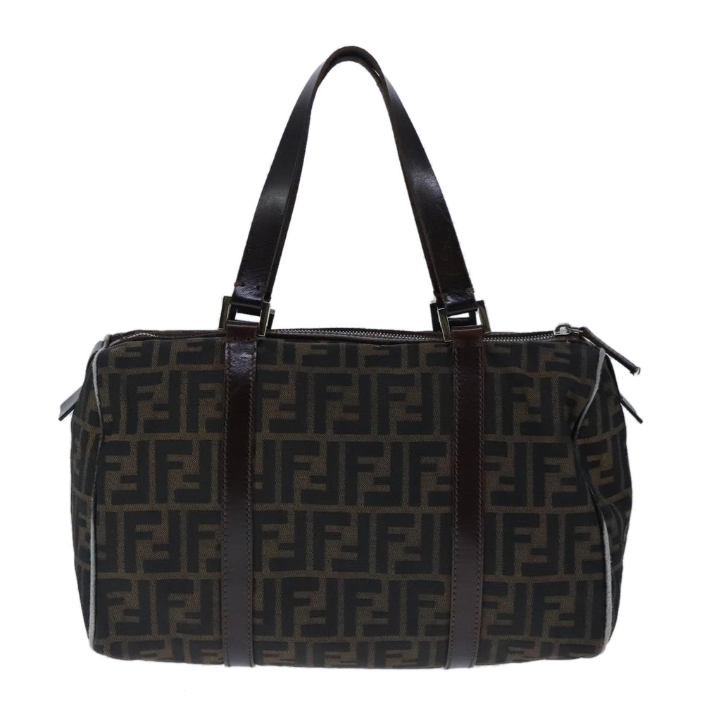 FENDI Zucca Canvas Hand Bag Brown Black Silverep6691