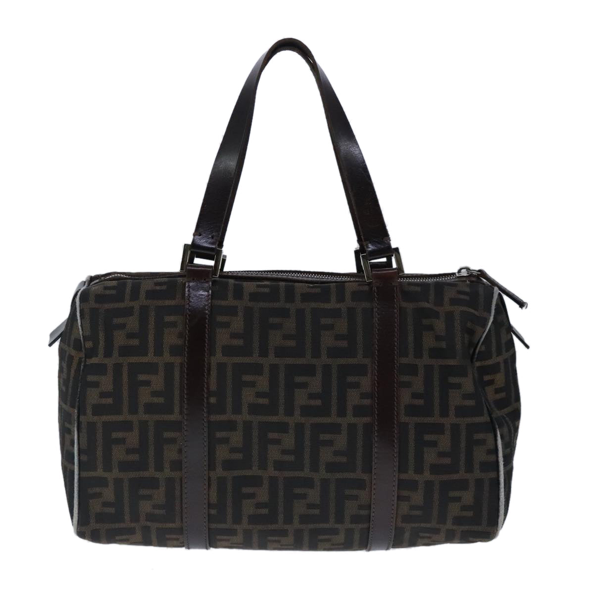 FENDI Zucca Canvas Hand Bag Brown Black Silverep6691