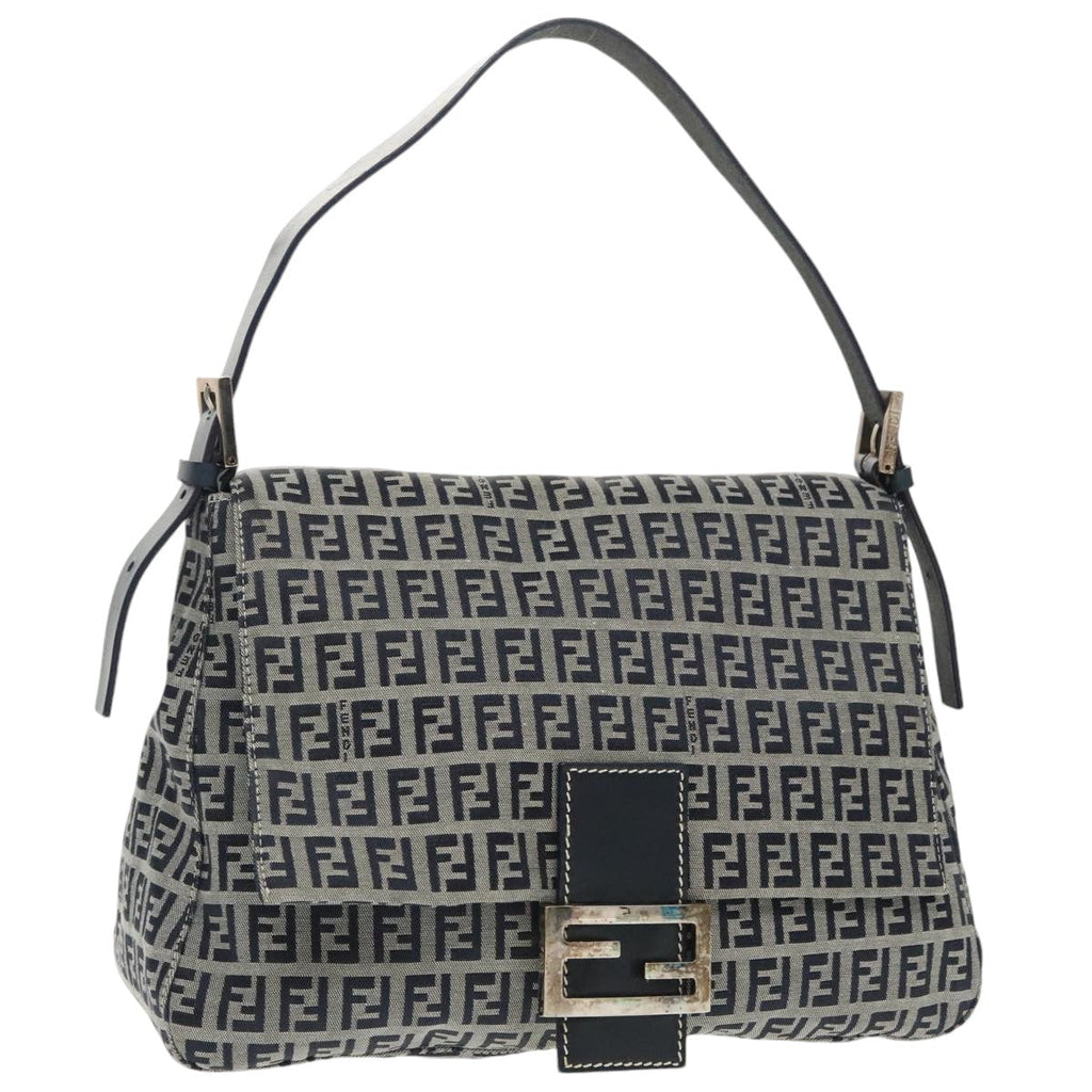 FENDI Zucchino Canvas Mamma Baguette Shoulder Bag Navyep6716