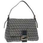 FENDI Zucchino Canvas Mamma Baguette Shoulder Bag Navyep6716